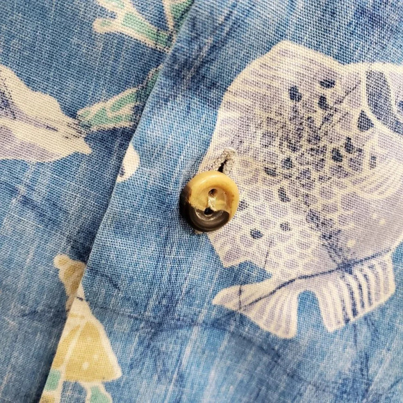 Hawaii Men's Vintage Blue Pastel Sea Ocean Print Button‎ Up Shirt USA Made Sz XL - Picture 2 of 4